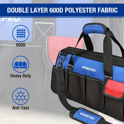 18-Inch Close Top Wide Mouth Storage Tool Bag with Adjustable Shoulder Strap, Sturdy Bottom